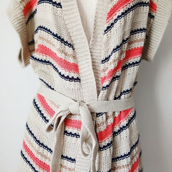 Jason Maxwell Cardigan Women's Size Large Stripe Belted - Picture 5 of 9